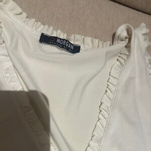 Morgan de Toi Cream Ruffle Trim Women's Top